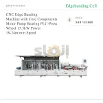 ماكينة تلصيق حواف CNC بمكونات رئيسية تشمل المحرك والمضخة والمحمل ووحدة PLC وعجلة الضغط، بقدرة 15.5 كيلوواط وسرعة 18–24 متر/دقيقة