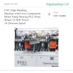 ⁦ماكينة تلصيق حواف CNC بمكونات رئيسية تشمل المحرك والمضخة والمحمل ووحدة PLC وعجلة الضغط، بقدرة 15.5 كيلوواط وسرعة 18–24 متر/دقيقة⁩ - الصورة ⁦2⁩