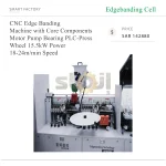 ⁦ماكينة تلصيق حواف CNC بمكونات رئيسية تشمل المحرك والمضخة والمحمل ووحدة PLC وعجلة الضغط، بقدرة 15.5 كيلوواط وسرعة 18–24 متر/دقيقة⁩ - الصورة ⁦5⁩