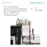 ⁦ماكينة تلصيق حواف CNC بمكونات رئيسية تشمل المحرك والمضخة والمحمل ووحدة PLC وعجلة الضغط، بقدرة 15.5 كيلوواط وسرعة 18–24 متر/دقيقة⁩ - الصورة ⁦4⁩